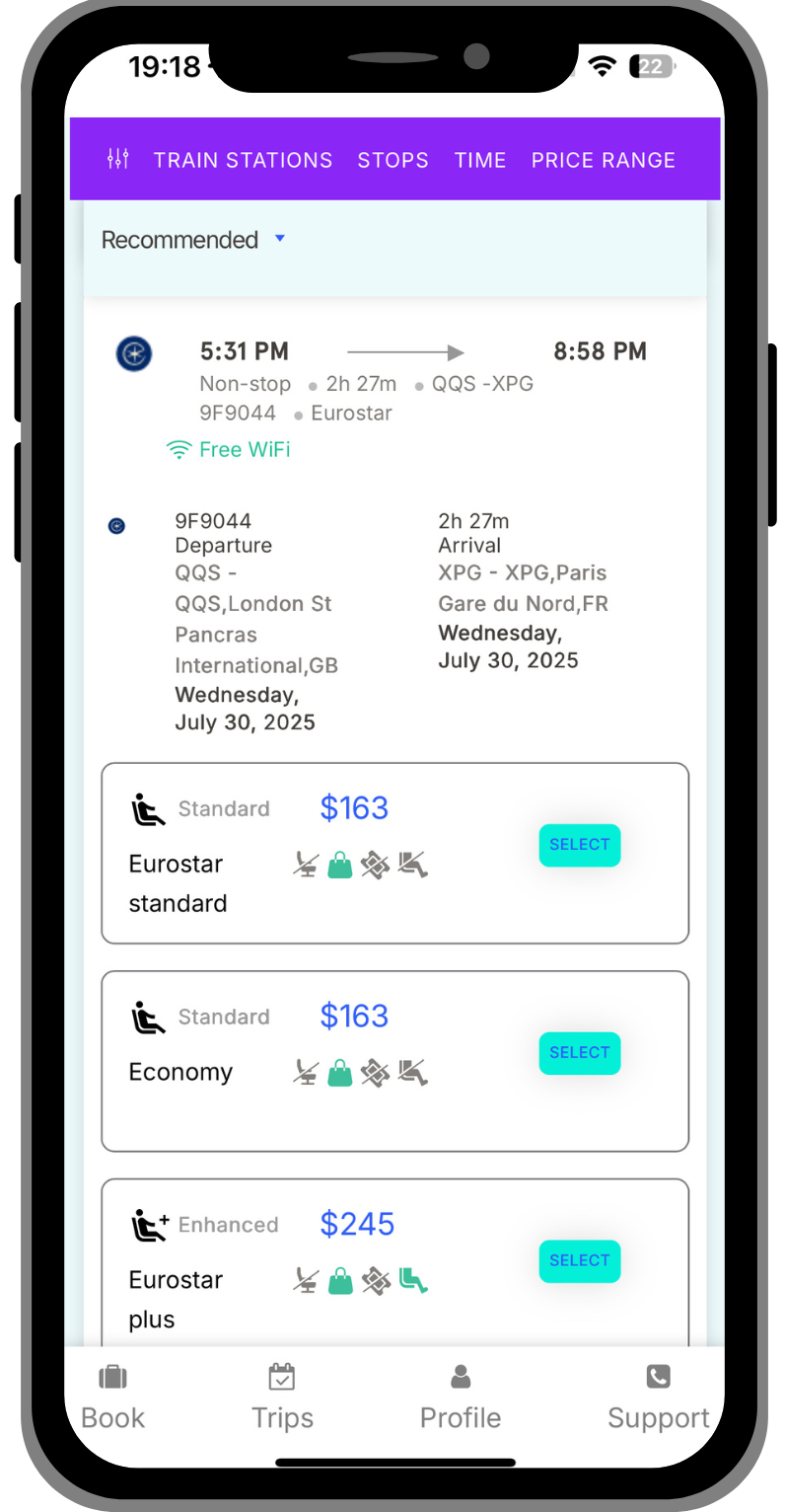 Screenshot of Routespring mobile app interface 1